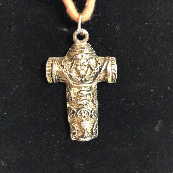 Handmade Cross Pendant on Beaded Fabric Cord OOAK - Picture 2 of 10